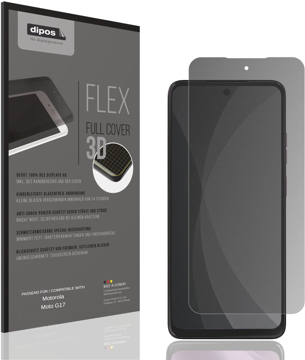 dipos FLEX – Matte Privacy Screenprotector geschikt voor Motorola Moto G17 | Volledige Schermbescherming | Case-Friendly