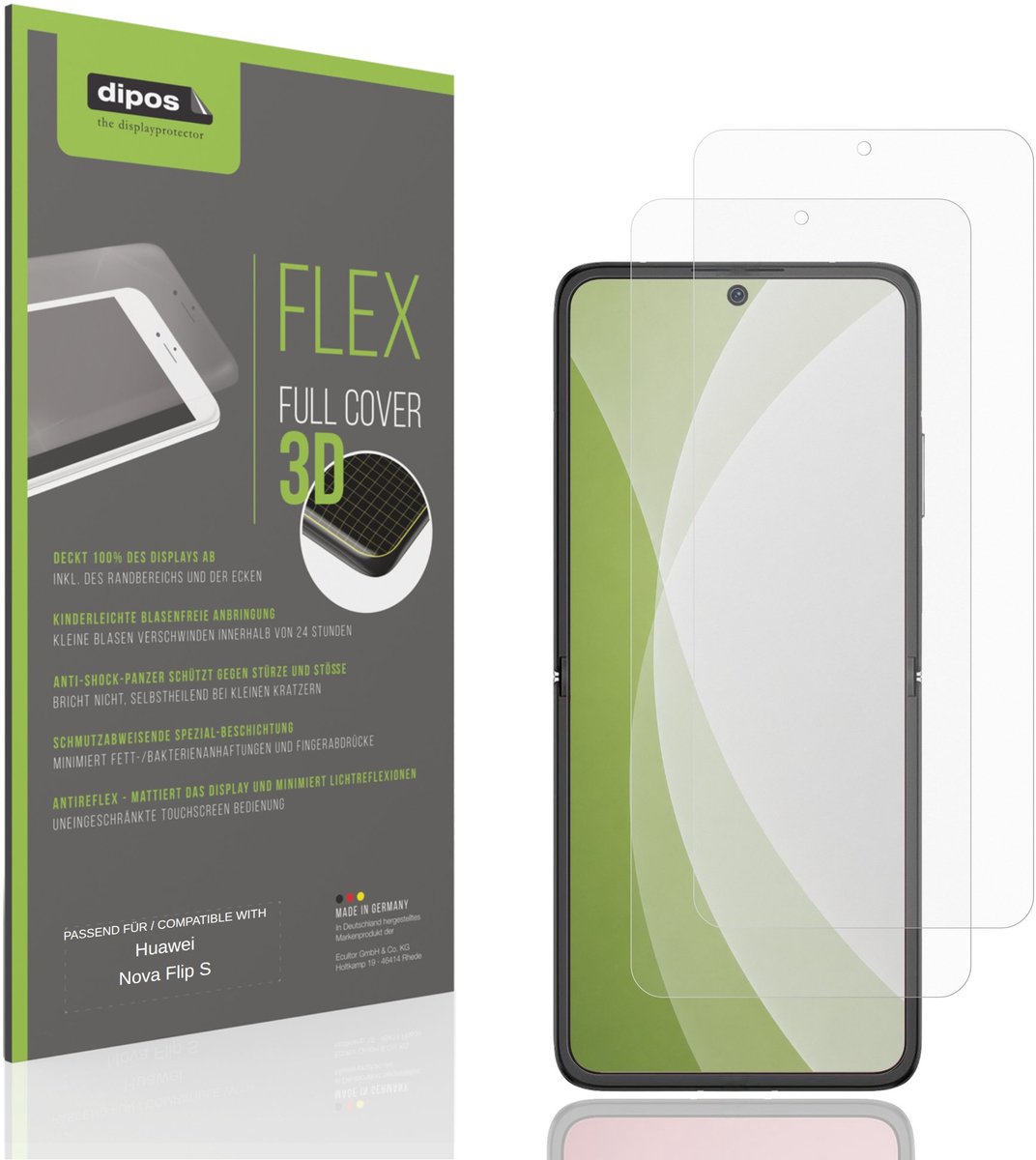 dipos FLEX – 2x Matte Screenprotector geschikt voor Huawei Nova Flip S Innenseite | Volledige Schermbescherming | Case-Friendly