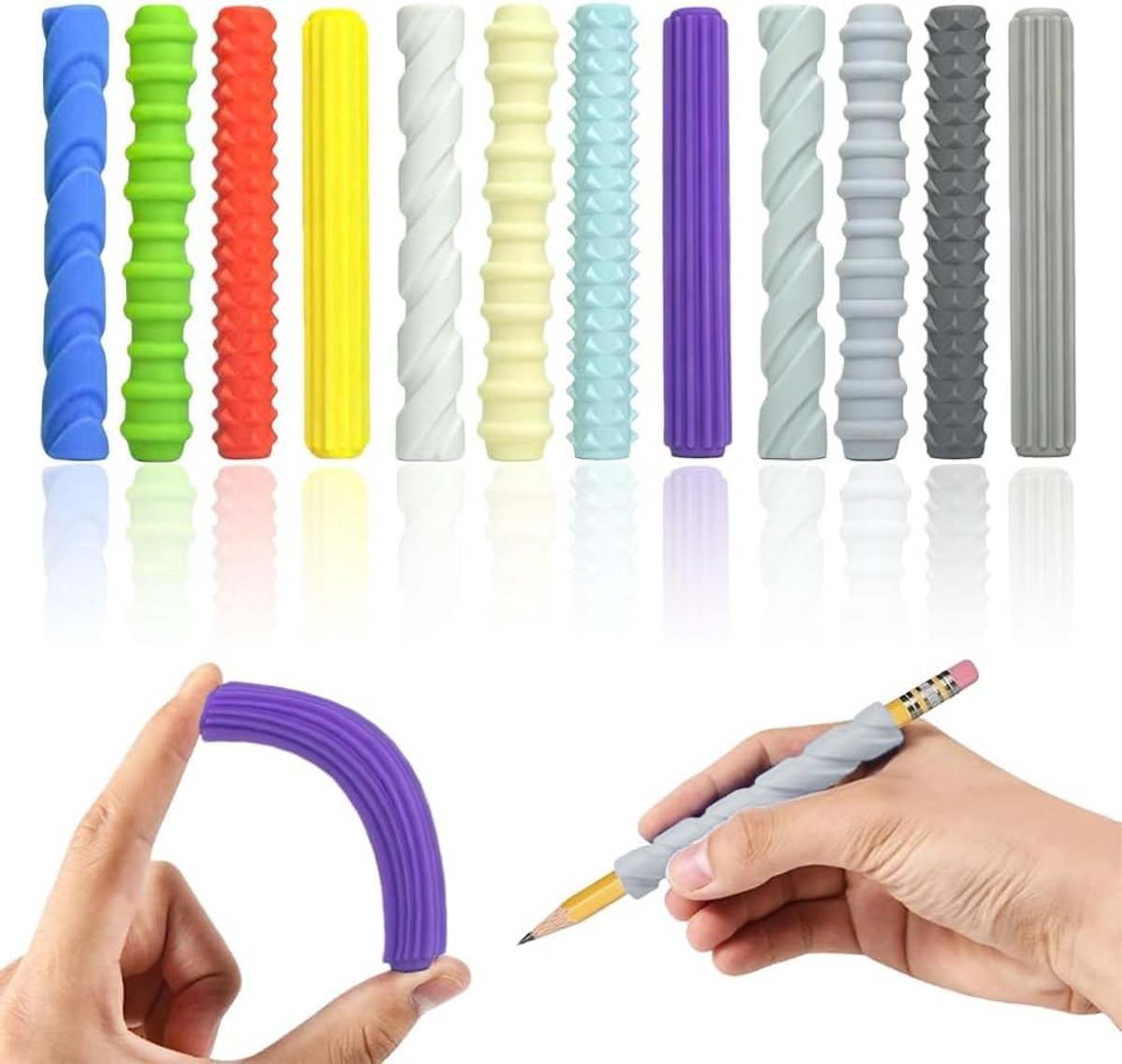 Ergonomische Potloodgrepen - 12 Stuks Schrijfgrip, Schrijfhulp en Sensorische Textuur voor Kinderen en Volwassenen