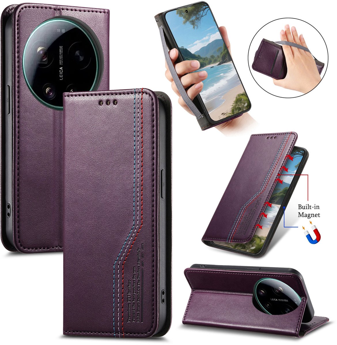 Praktische en Stijlvolle PU Leren Portemonnee Hoes voor Xiaomi 17 Ultra _ Paars