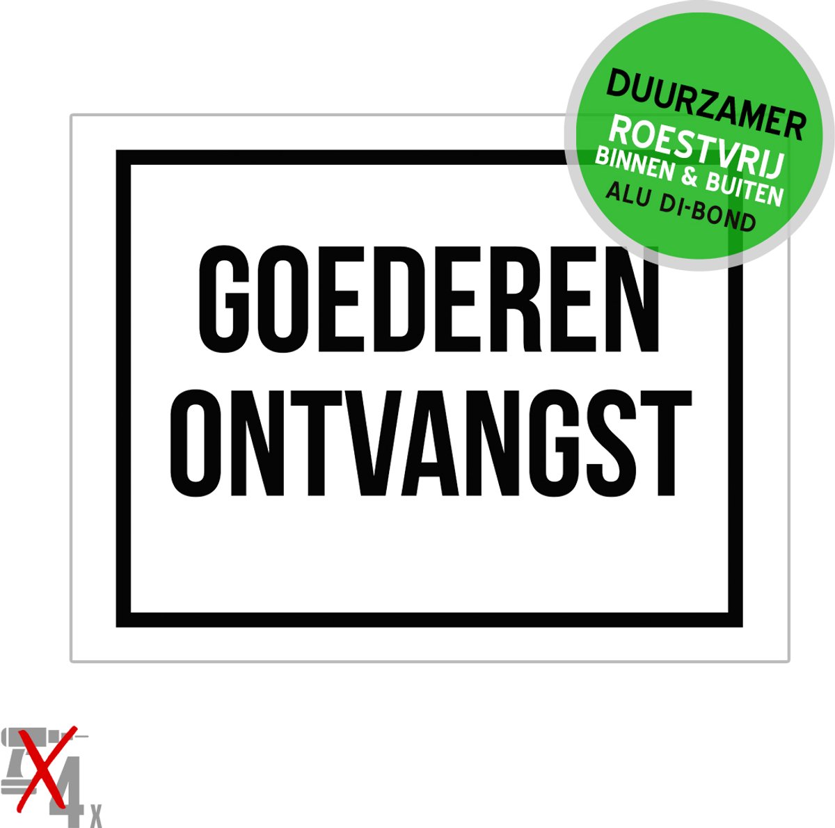 Bord/ mededeling Dibond | "Goederenontvangst" | 40 x 30 cm | Warenhuis | Supermarkt | Ontvangen goederen | Leveringen | Vrachtwagen | Receptie | Magazijn | Duurzaam | 1 stuk
