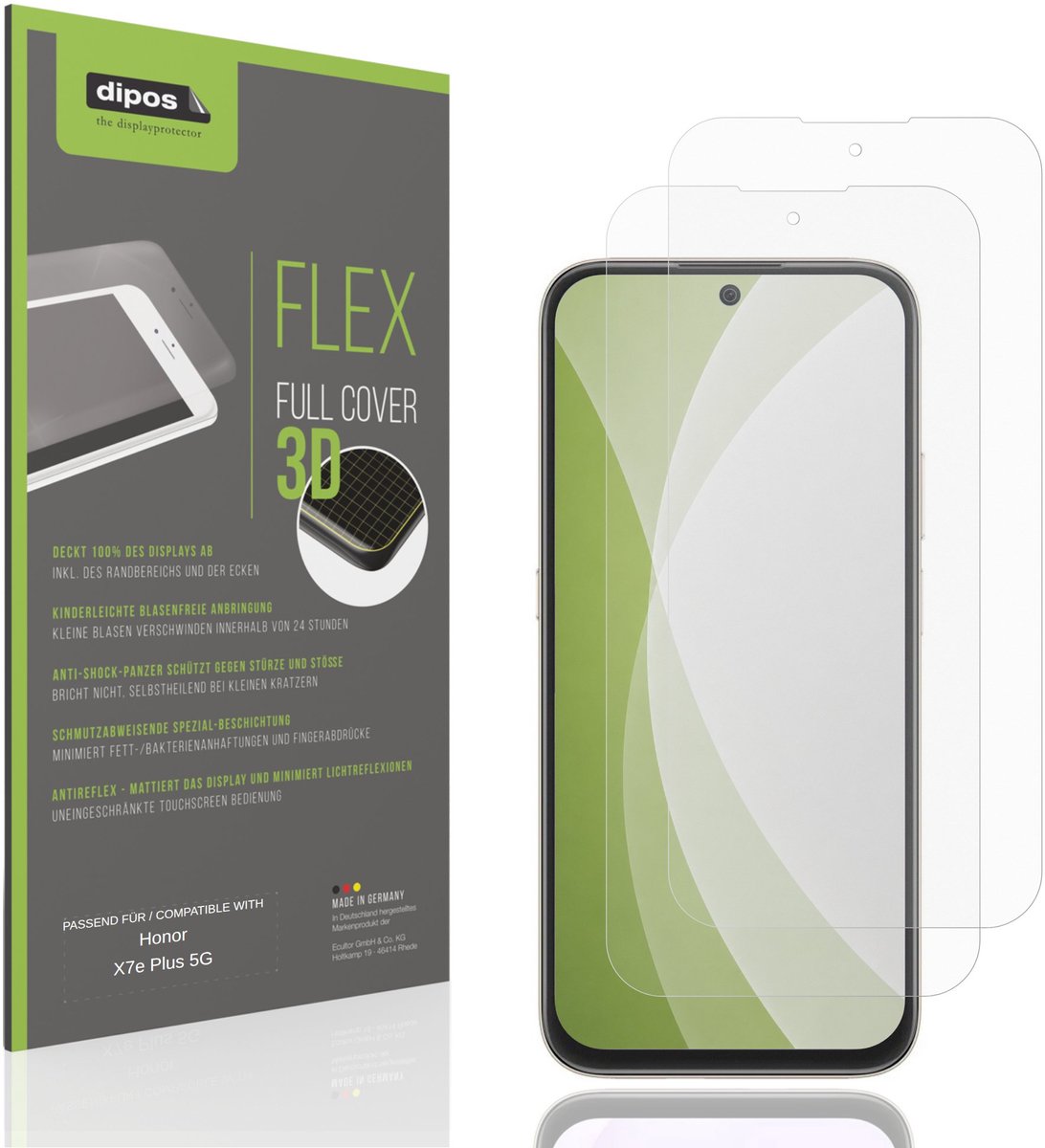 dipos FLEX – 2x Matte Screenprotector geschikt voor Honor X7e Plus 5G | Volledige Schermbescherming | Case-Friendly