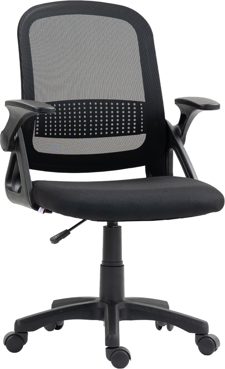Ergonomische mesh bureaustoel - Lendensteun - Klapbare armleuningen - Ademend mesh - Draaibaar - Zwart