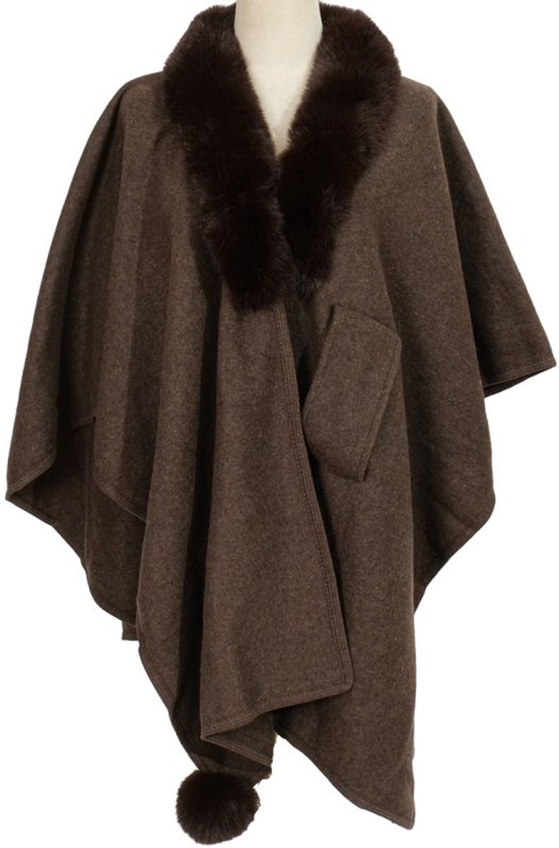 Poncho - luxe - bruin - imitatiebont - dames - trendy - tijdloos - casual - warm
