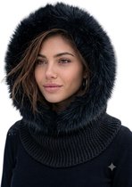 Capuchon Sjaal-Col sjaal-Sjaal-Muts-Grof gebreid-Imitatie bont-Superzacht-Warm-Fluffy- Stijlvol-One size-Zwart