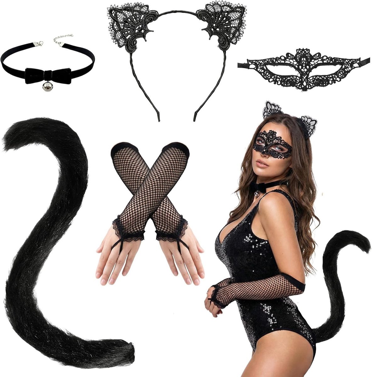 Lace kattenkostuum voor volwassenen - Sexy dierenoutfit voor feesten en carnaval