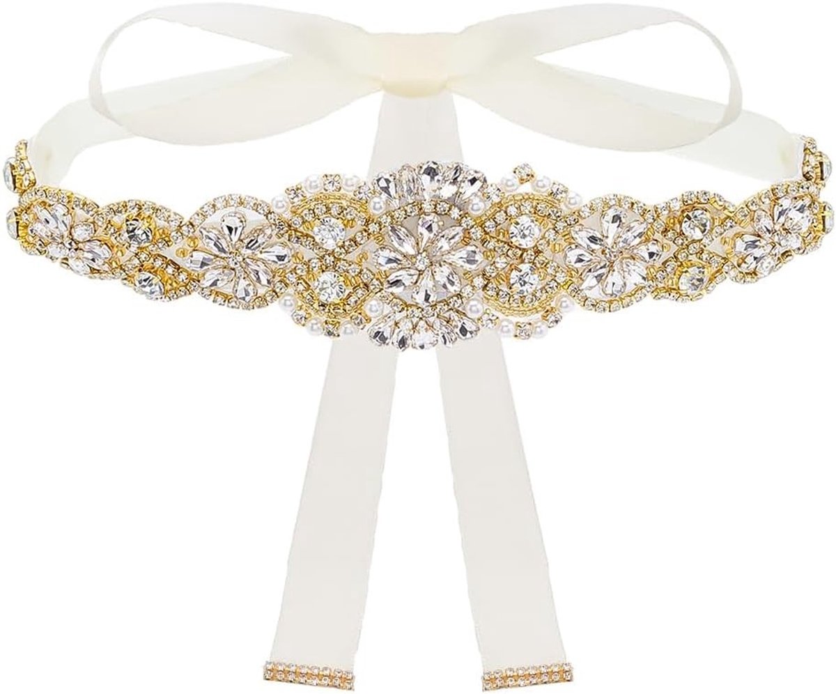 Elegante 2.7m Bruidsband met Kristallen Versiering en Satijnen Strik voor Trouwen en Speciale Gelegenheden