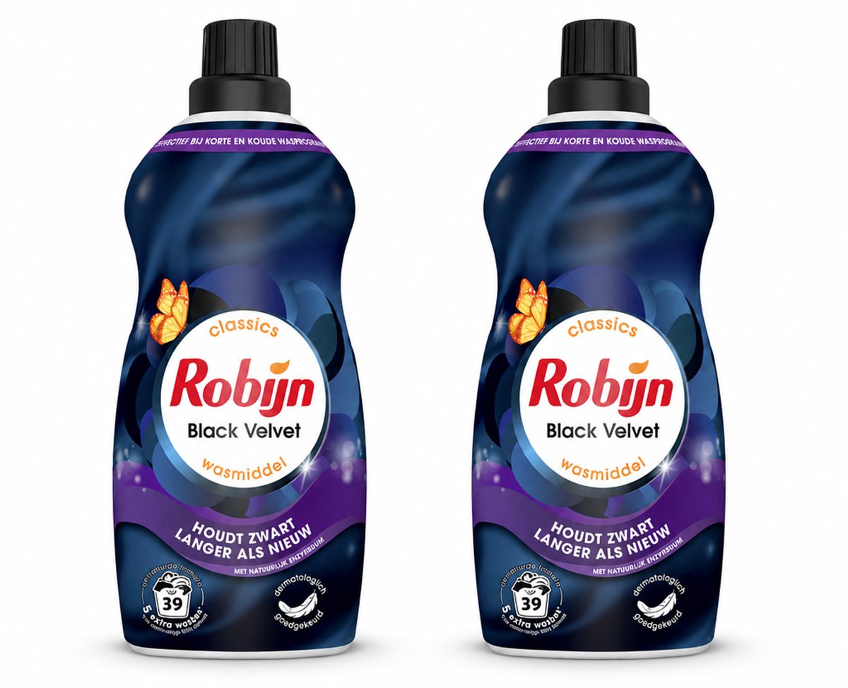 2 x Robijn – Vloeibaar Wasmiddel – Klein & Krachtig Black Velvet – 1,19 L - Bulkverpakking - 2 stuks