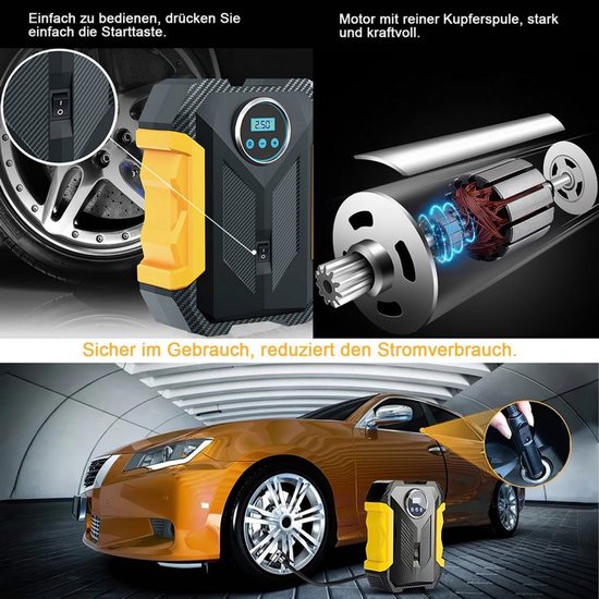 (Met digitale bandenspanningsmeter, 150 PSI, geïntegreerd ontwerp, LCD-scherm, 12 V 6000 mAh), Geschikt voor fietsen, motorfietsen en auto's; kan ook gebruikt worden als zaklamp en powerbank. van met — afbeelding 5