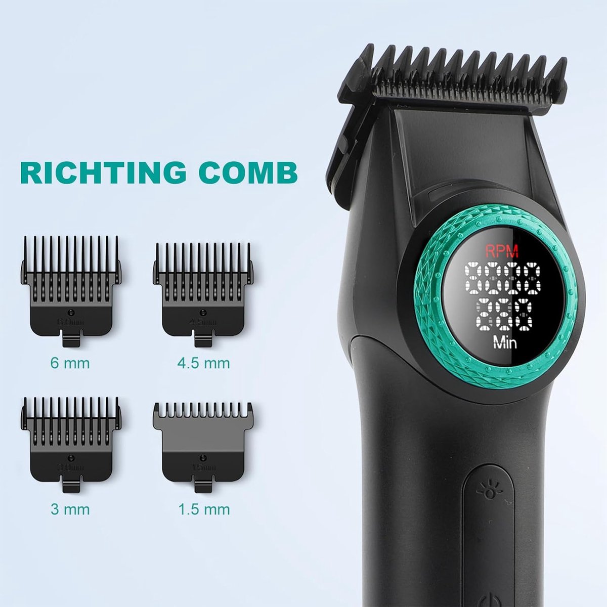 VGR V-977 Professionele Tondeuse & Baardtrimmer – 6000-8000 RPM – 21 Snelheden – Zero Gap T-Blade – LED Display – 260 Min Accuduur – Zwart