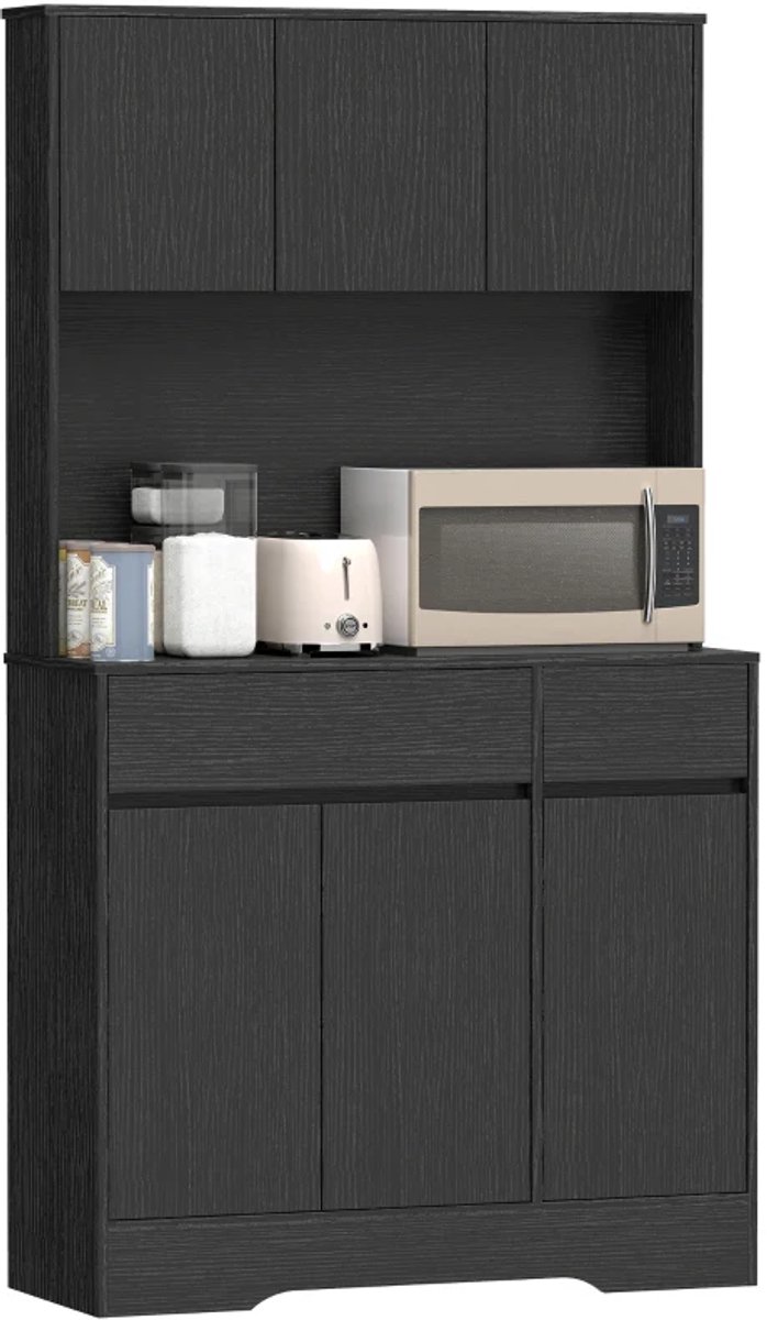 Magnetronkast - Keukenkast - Keukenrek Staand - Ovenkast - 100B x 38D x 180H cm - Organizers - Dubbele Draagplank - Aanrecht Organiser - Zwart