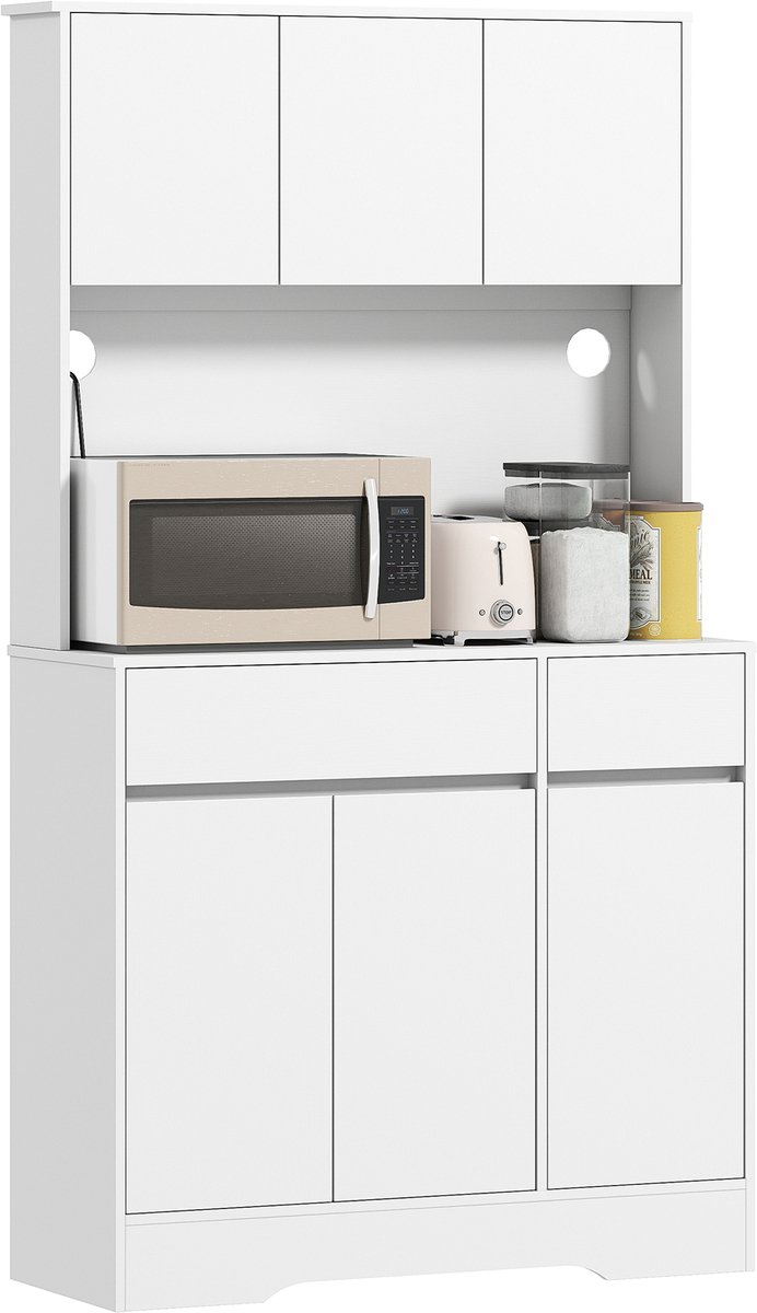 Magnetronkast - Keukenkast - Keukenrek Staand - Ovenkast - 100B x 38D x 180H cm - Organizers - Dubbele Draagplank - Aanrecht Organiser - Wit