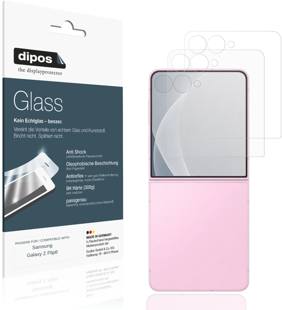 dipos – 2x Matte Pantserfolie geschikt voor Samsung Galaxy Z Flip8 Buitenkant | 9H Screenprotector