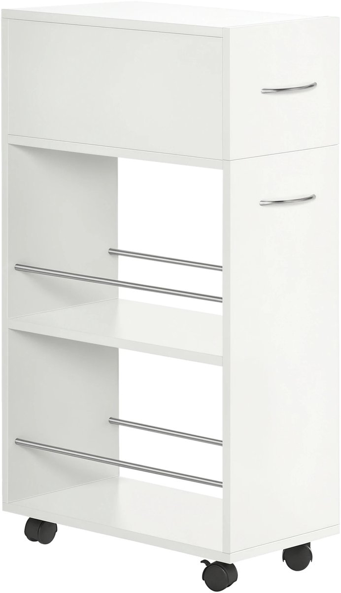 Atlasyx keukentrolley - Bijzettafel - Opbergrek - Keukenrek - Serveerwagen - Opbergtrolley - 2 Planken - 25 x 50 x 85 cm - Wit