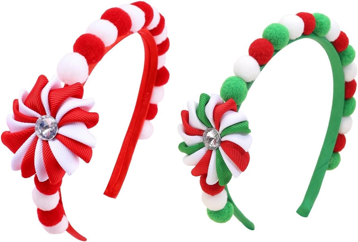2 Stuks Rode en Witte Pompon Haarbanden, Feestelijke Clownstijl, Perfect voor Feestdagen en Verkleedpartijen, Comfortabel en Duurzaam