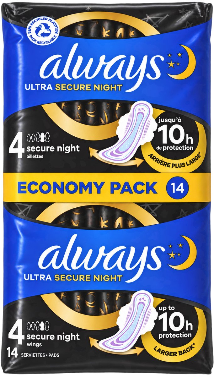Always Ultra Secure Night 14pcs Size 4 Economy Pack maandverband
