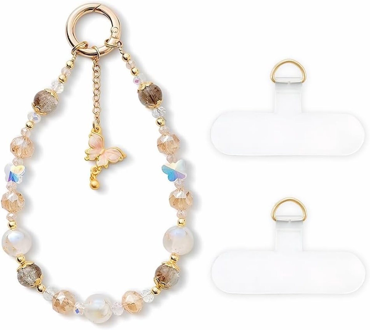 Multicolour Beaded Polsband voor Smartphones, Korte Bohemian Stijl, Anti-Verlies Pendant met 2 Patches voor Universeel Gebruik