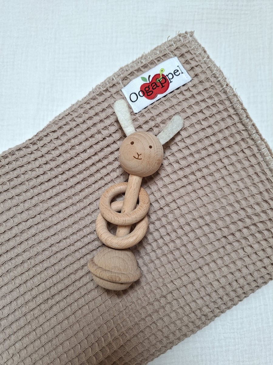 Oogappel Wafelstof & Zachte Cottonfleece Ledikantdeken 100x150 cm Donker Beige-Bruin