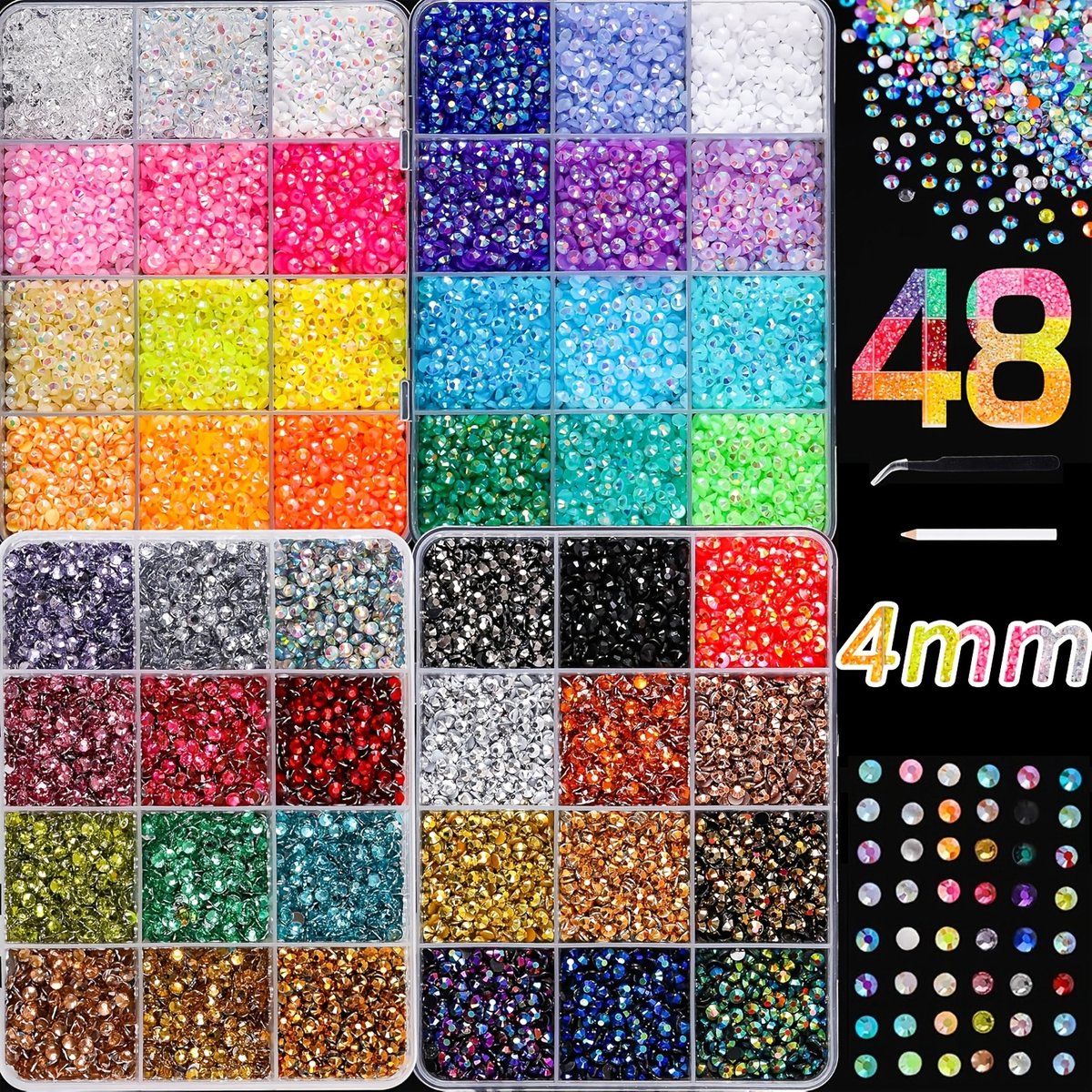 Currero Bedazzle Kit - Bedazzling - Plakstenen - Strass Steentjes - DIY Versieren - Set Met 20.000 Steentjes - 48 Kleuren - Nagel Decoratie - Diamond Painting - 4mm