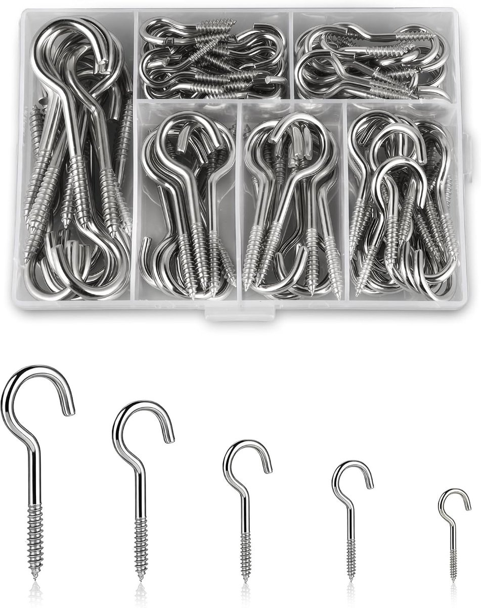 Kleine Schroefhaken Set - Zwart - 40 x 25 mm - Corrosiebestendige IJzeren Haken - Voor Binnen en Buiten