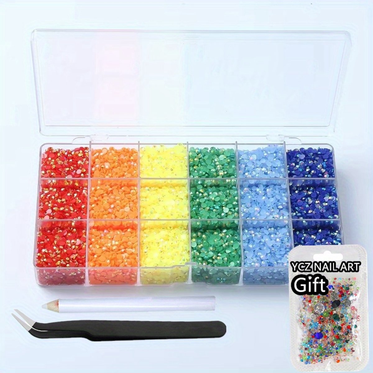 Currero Bedazzle Kit - Bedazzling - Plakstenen - Strass Steentjes - DIY Versieren - Set Met 14.500 Steentjes - 18 Vakken - Nagel Decoratie - AB Glitter - 3/4/5mm - Stijl I