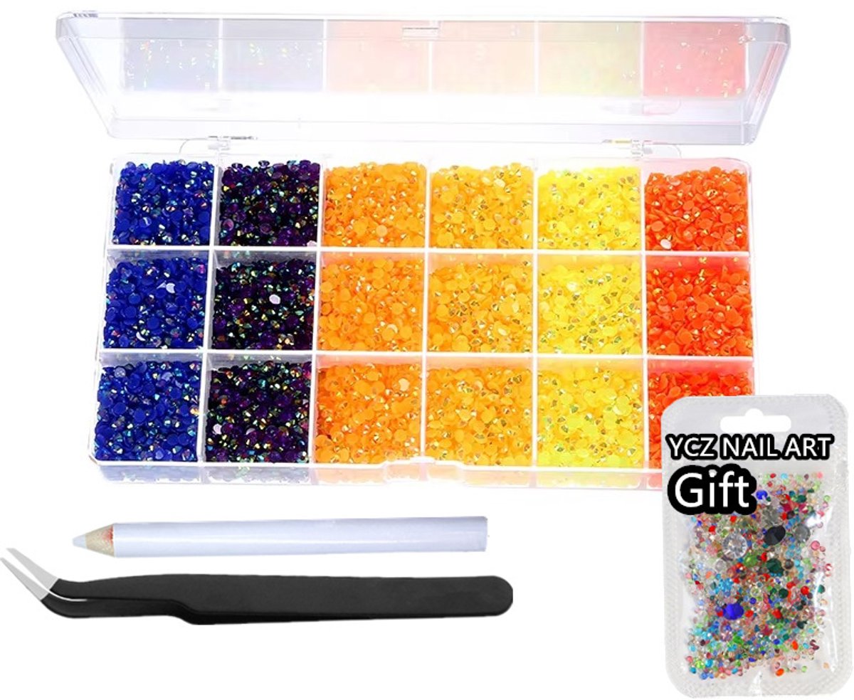 Currero Bedazzle Kit - Bedazzling - Plakstenen - Strass Steentjes - DIY Versieren - Set Met 14.500 Steentjes - 18 Vakken - Nagel Decoratie - AB Glitter - 3/4/5mm - Stijl H