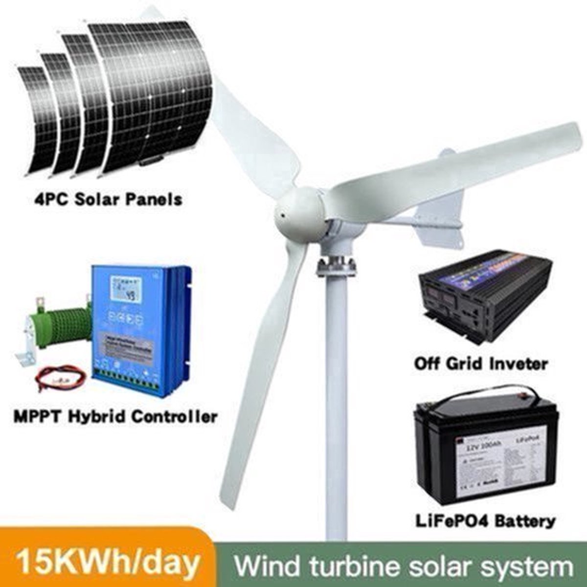 Windturbine - Windmolen - Windturbine Generator - Windenergie - 4000W - 48V - met LCD Hybride Controller - Stille en Efficiënte 3-Bladige Oplossing - Horizontale - Geluidsarme Windgenerator voor Huishoudelijk Gebruik