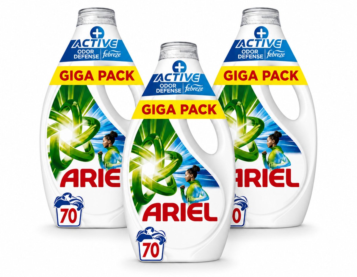 3 x Ariel - Vloeibaar Wasmiddel - +Actieve Odor Defense - 70 Wasbeurten - 3,15 liter - Voordeelverpakking - 3 stuks