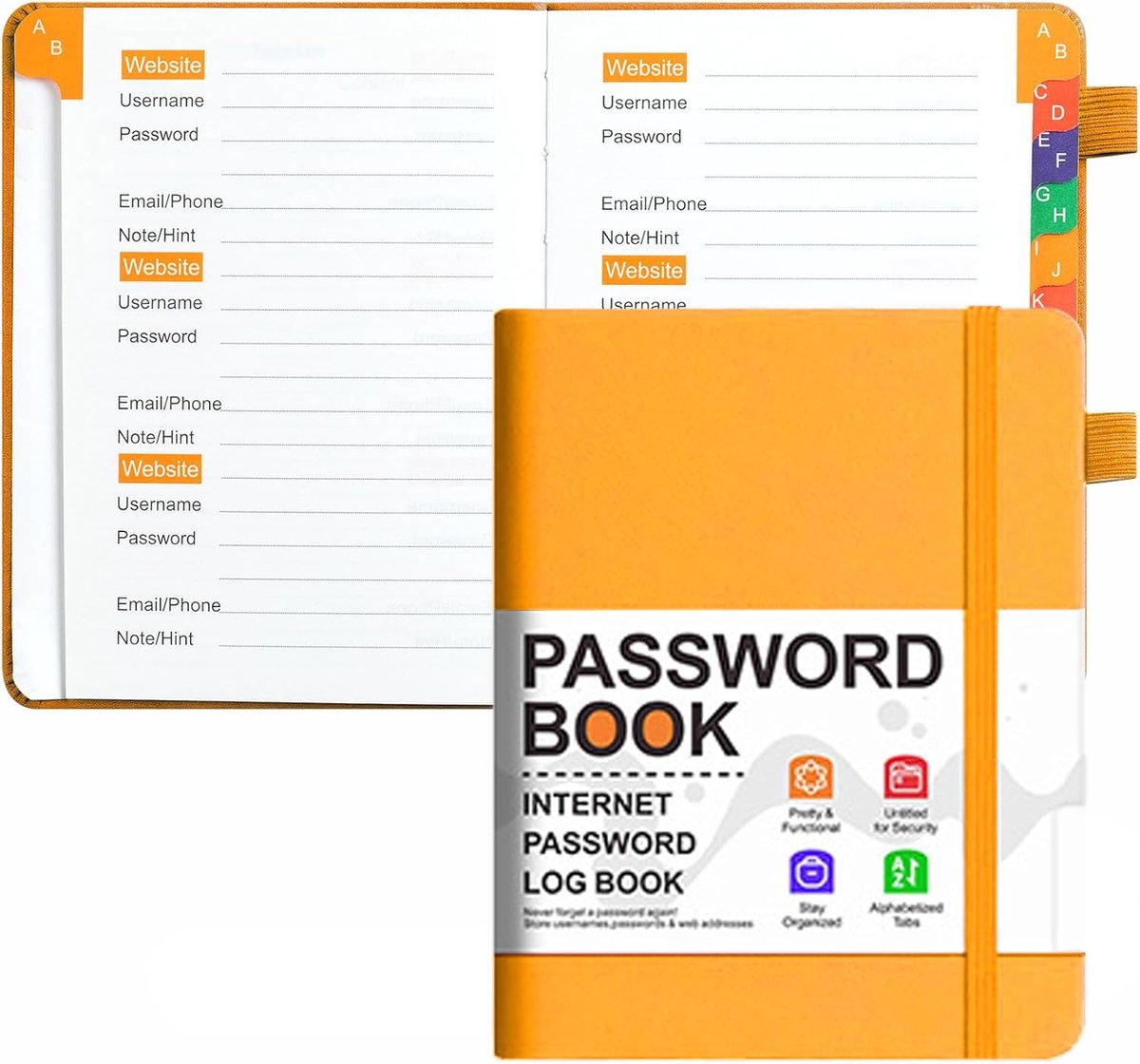 KAFENDA alfabetisch tabblad wachtwoordboek, website login adresboek, zakformaat 6,1 "x 4,9", PU lederen harde kaft - ShopVlot