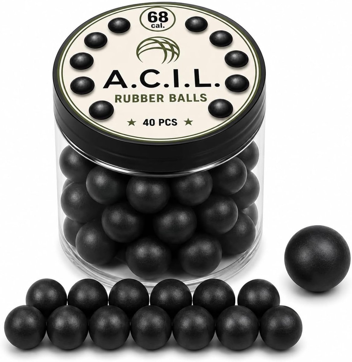 A.C.I.L. Rubberen ballen, kaliber .68 (17,3 mm) - 40 stuks - Ca. 0,1 oz elk - Hoge precisie massief rubberen ballen - ShopVlot