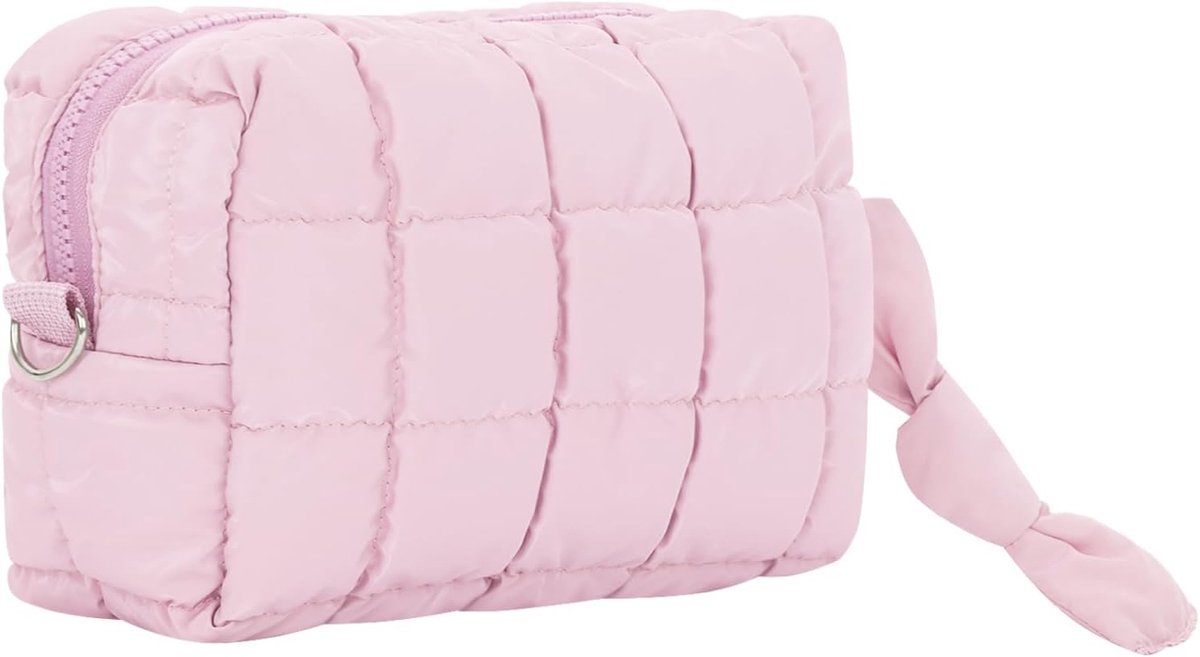 Gevoerde make-uptas voor op reis, toilettas, kleine make-uptas, schattige bufferorganisatortas, roze, 20 x 13 x 9 - ShopVlot