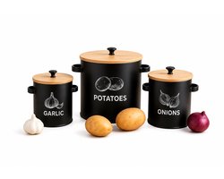 Voorraadpotten Set van 3 - Aardappel Opslag Bin - Aardappel Emmer - Opbergdoos voor aardappelen - knoflookpot uienpot - retro design keukenopslagkan - aardappelen lang bewaren supply bin
