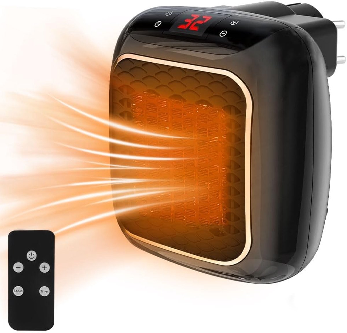 Mini-ventilatorkachel, stopcontact met afstandsbediening, 1200 W, stekkerverwarming, energiebesparend, met thermostaat, stopcontacten, ventilatorkachel met 12-uurs timer, stopcontacten