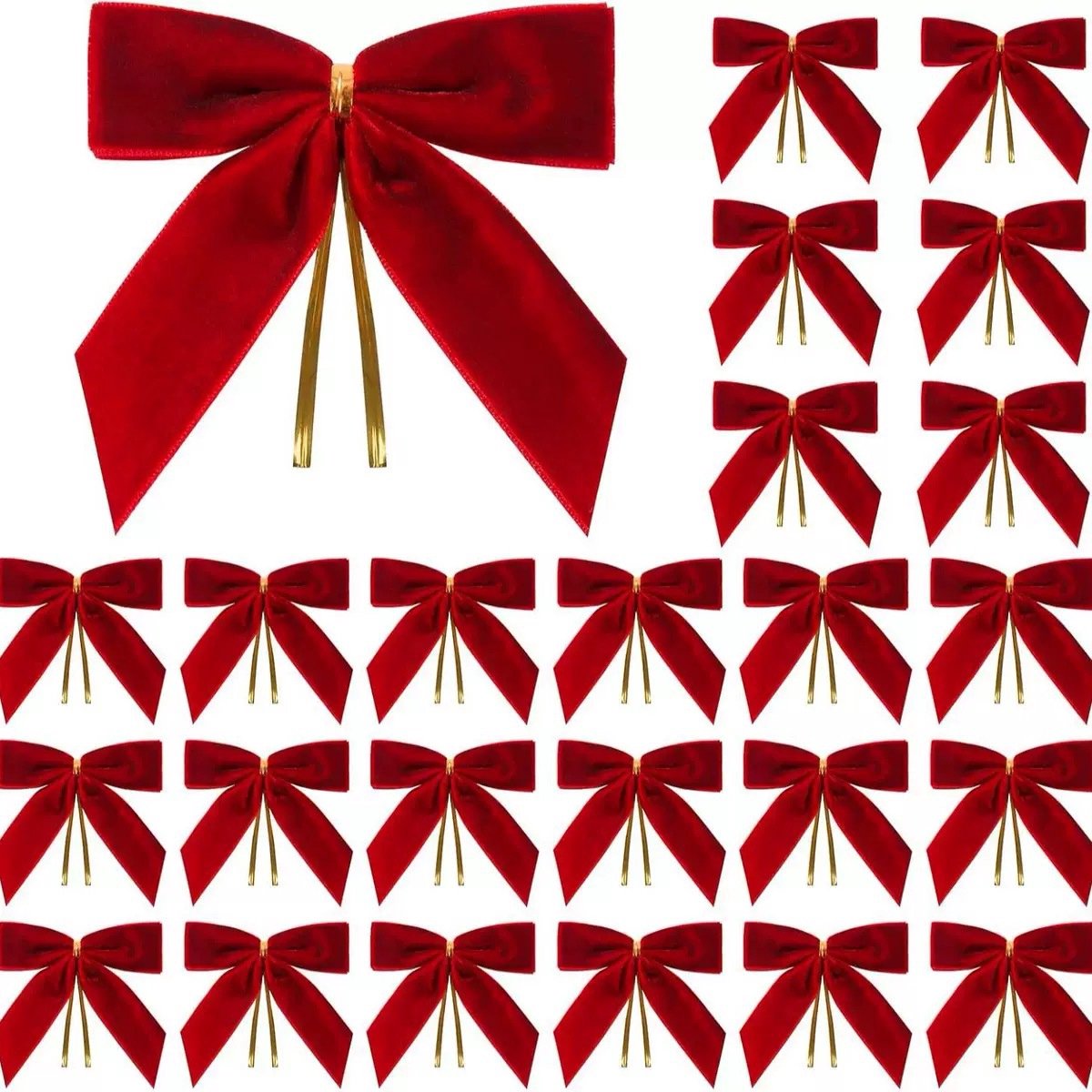 24 stuks fluweel strikhangers zwaluwstaartmodel, rode decoratiestrikjes 2,5cm voor kerstboom en kransversiering
