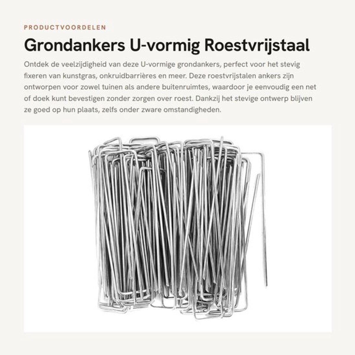 Dailygoods- Grondankers U-vormig Roestvrij Staal - 100 Stuks - 15,2 x 3,5 cm