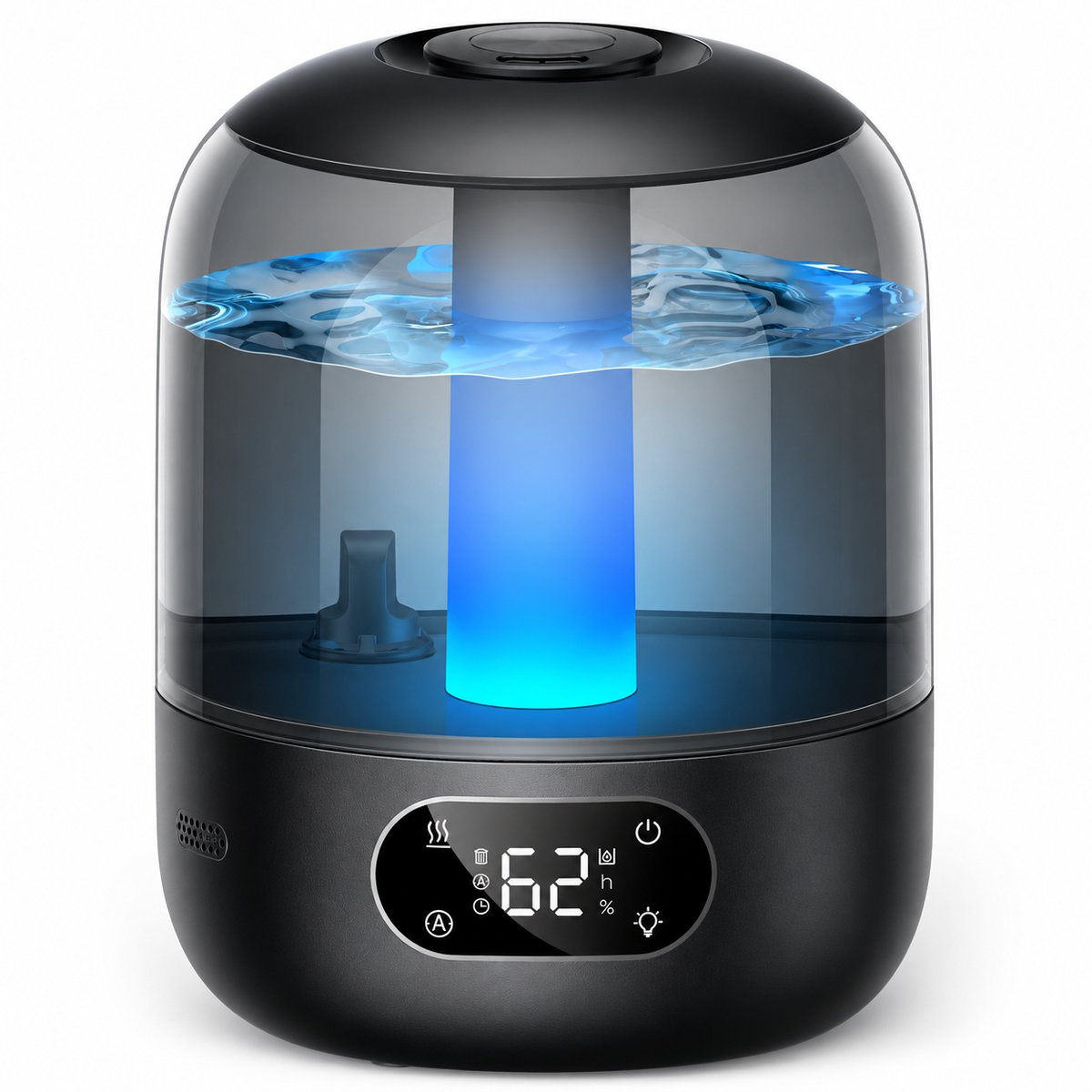 Luchtbevochtiger 3L – Ultrasoon 26 dB met 30 Uur Werking, Aromadiffuser en Nachtlamp – Zwart