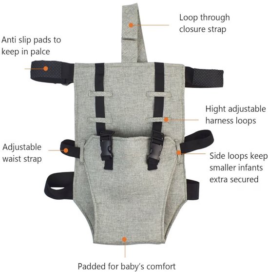 Veiligheidsgordel voor kinderstoel - Verstelbare autogordel - Babybenodigdheden - Draagbare veiligheidsgordel - Universeel voor kinderen - Geschikt voor kinderen van 0-3 jaar - Grijs - 28*29 cm van Merkloos — afbeelding 5