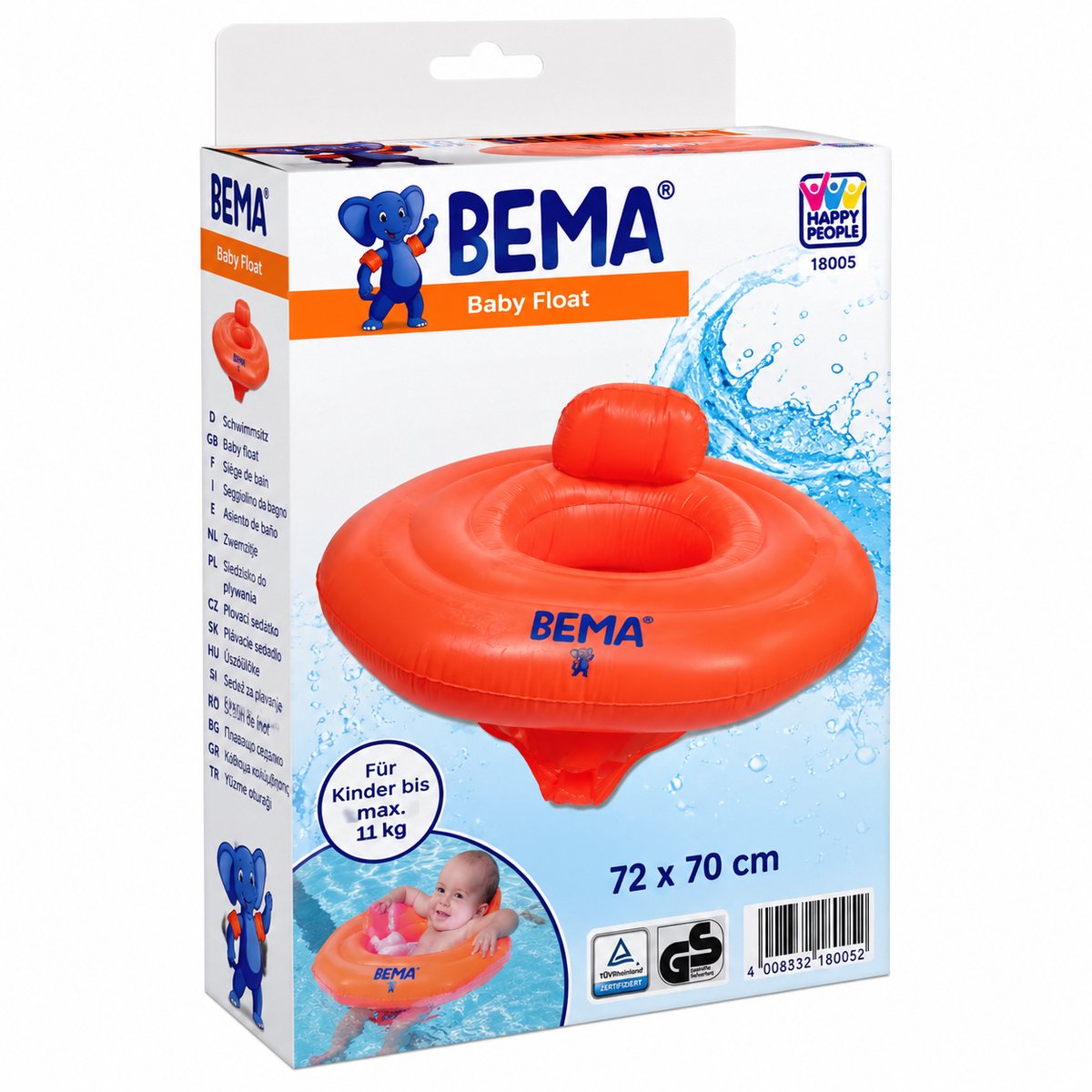 BEMA Baby Float Zwemzitje – Baby Zwemband – Tot 11 kg – 72 x 70 cm – Oranje