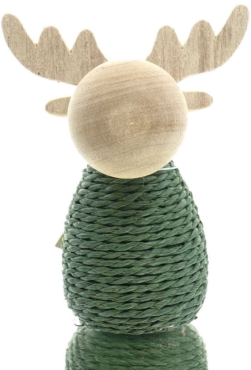 Scheulen Kerstdecoratie Eland Naturel met Groen Koord 10 cm - Hout
