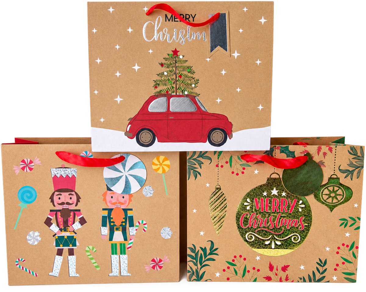 Geschenktas - Kersttas - cadeau tas - Kerst - Kraft - cadeau verpakking - 26 x 32 cm