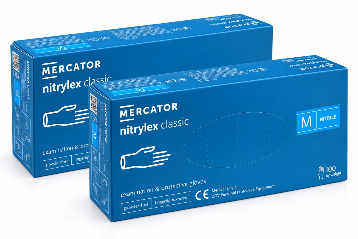 Mercator Nitrylex Classic Nitril Handschoenen – Maat M – 2 Dozen – 200 Stuks – Poedervrij – Blauw