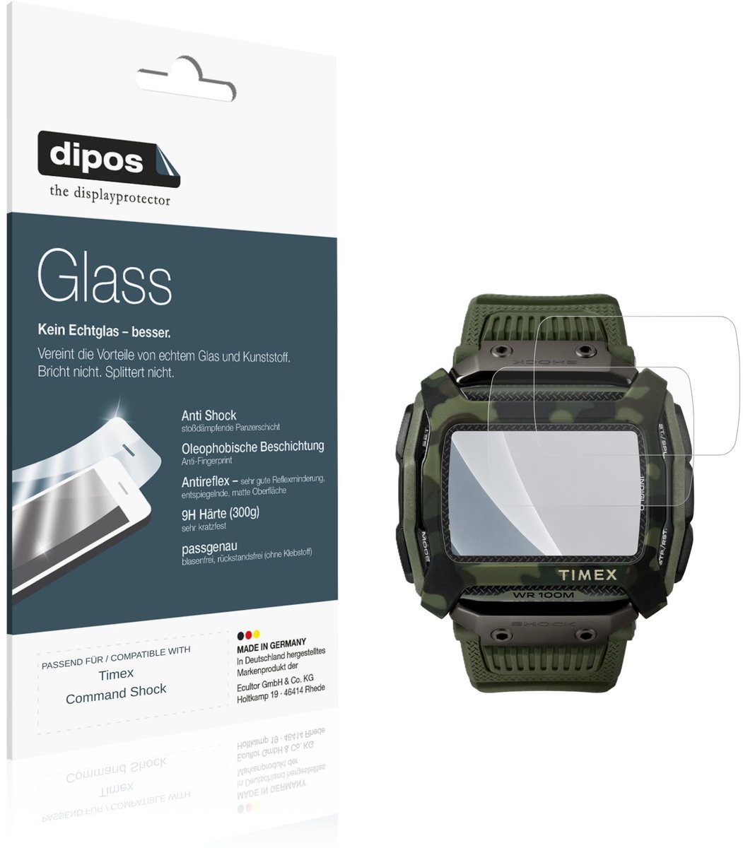 dipos – 2x Matte Pantserfolie geschikt voor Timex Command Shock | 9H Screenprotector