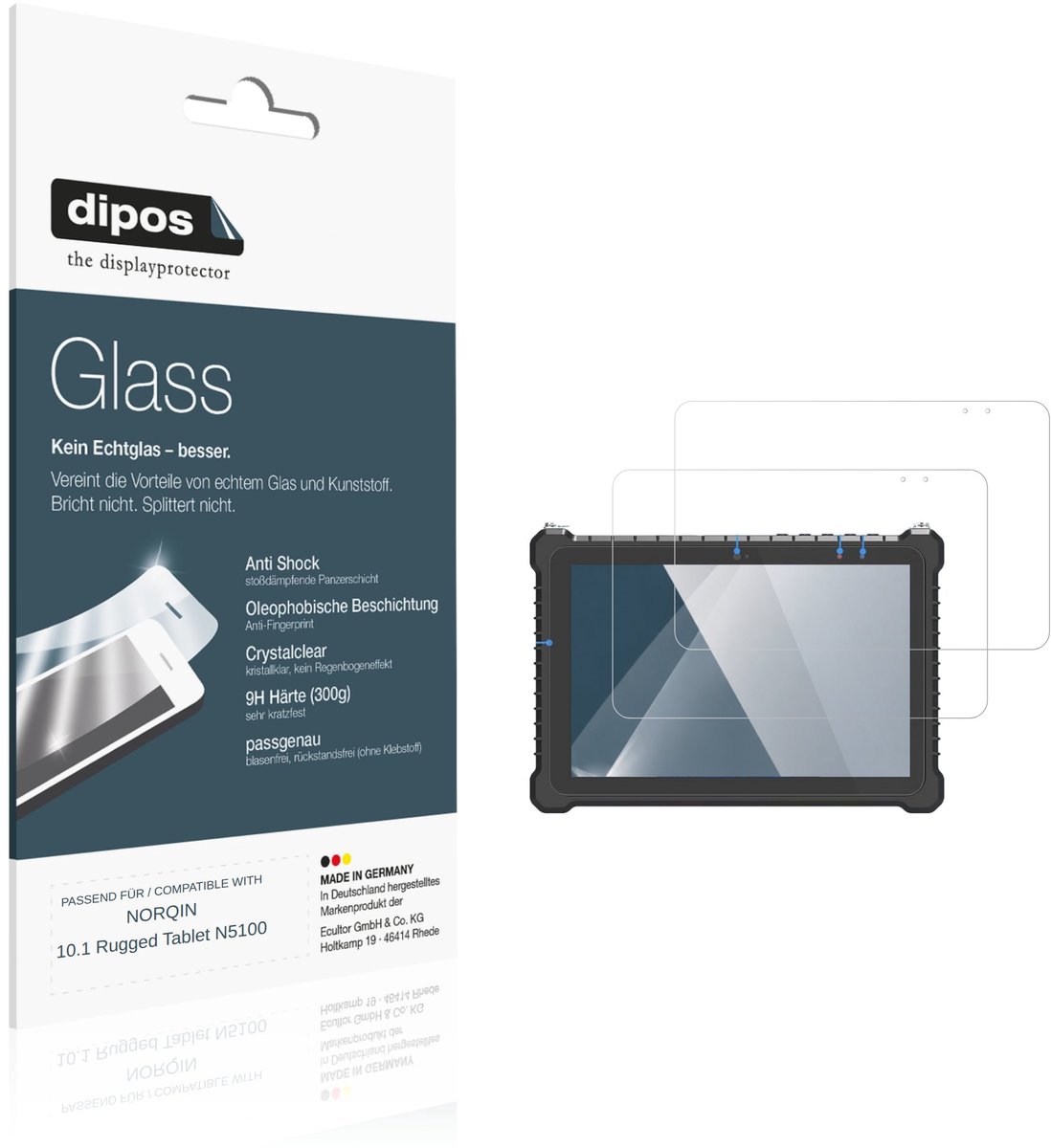 dipos – 2x Pantserfolie geschikt voor NORQIN 10.1 Rugged Tablet N5100 | 9H Screenprotector