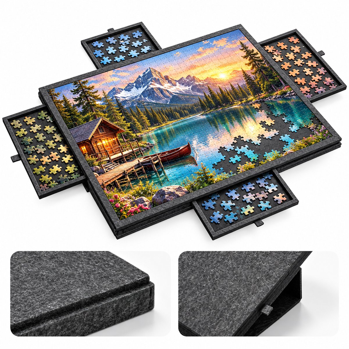 Currero Puzzeltafel Met Lades 1000 Stukjes - Puzzelbord - Puzzelmat - Opbergsysteem - Vilt - Met Deksel - Legpuzzel Accessoires - 1000 Pcs