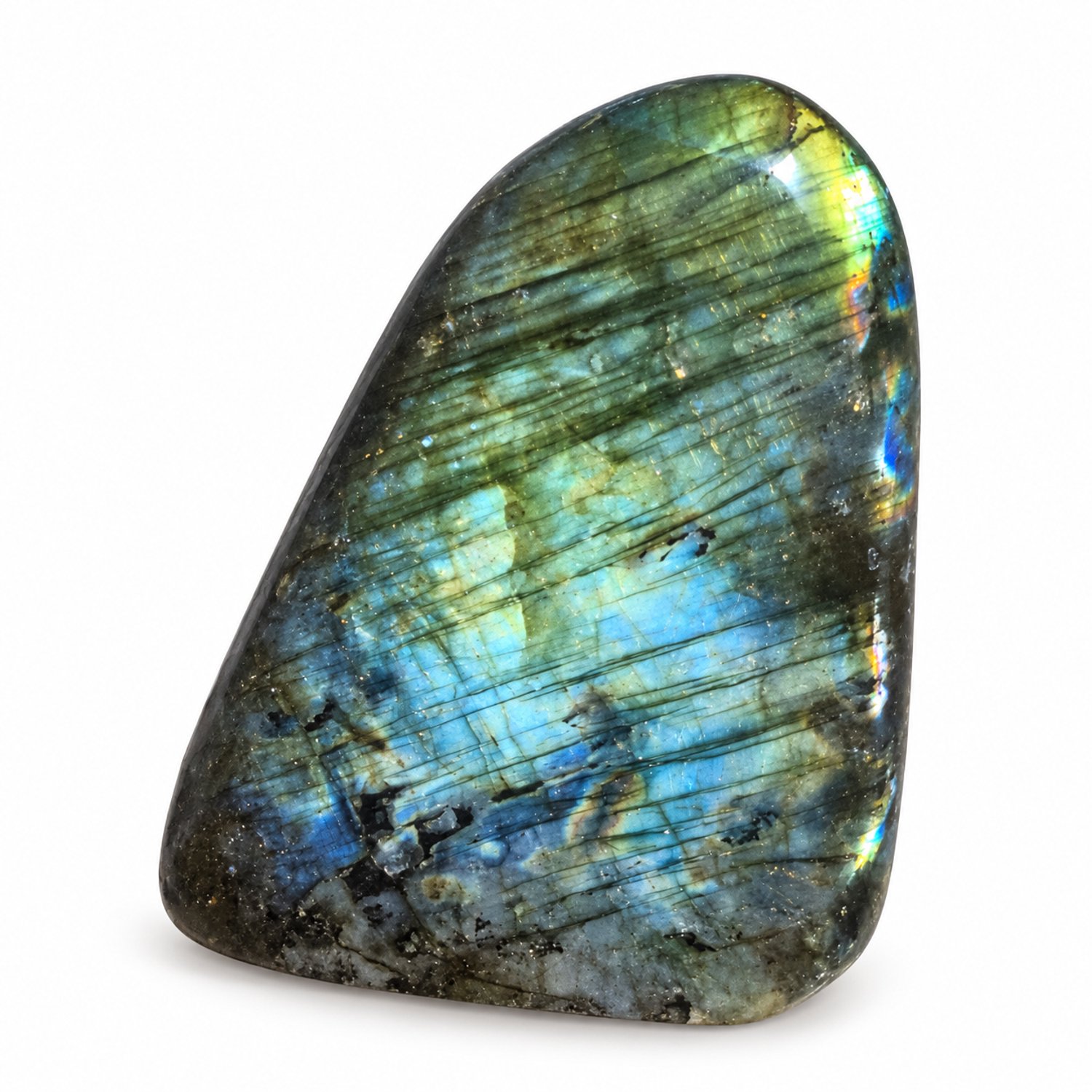 S4H Labradoriet Edelsteen – Gepolijst – 254 gram – Uniek Stuk – Staande Siersteen – Blauwgroene en Gouden Glans Labradoriet Gepolijst 254 gram