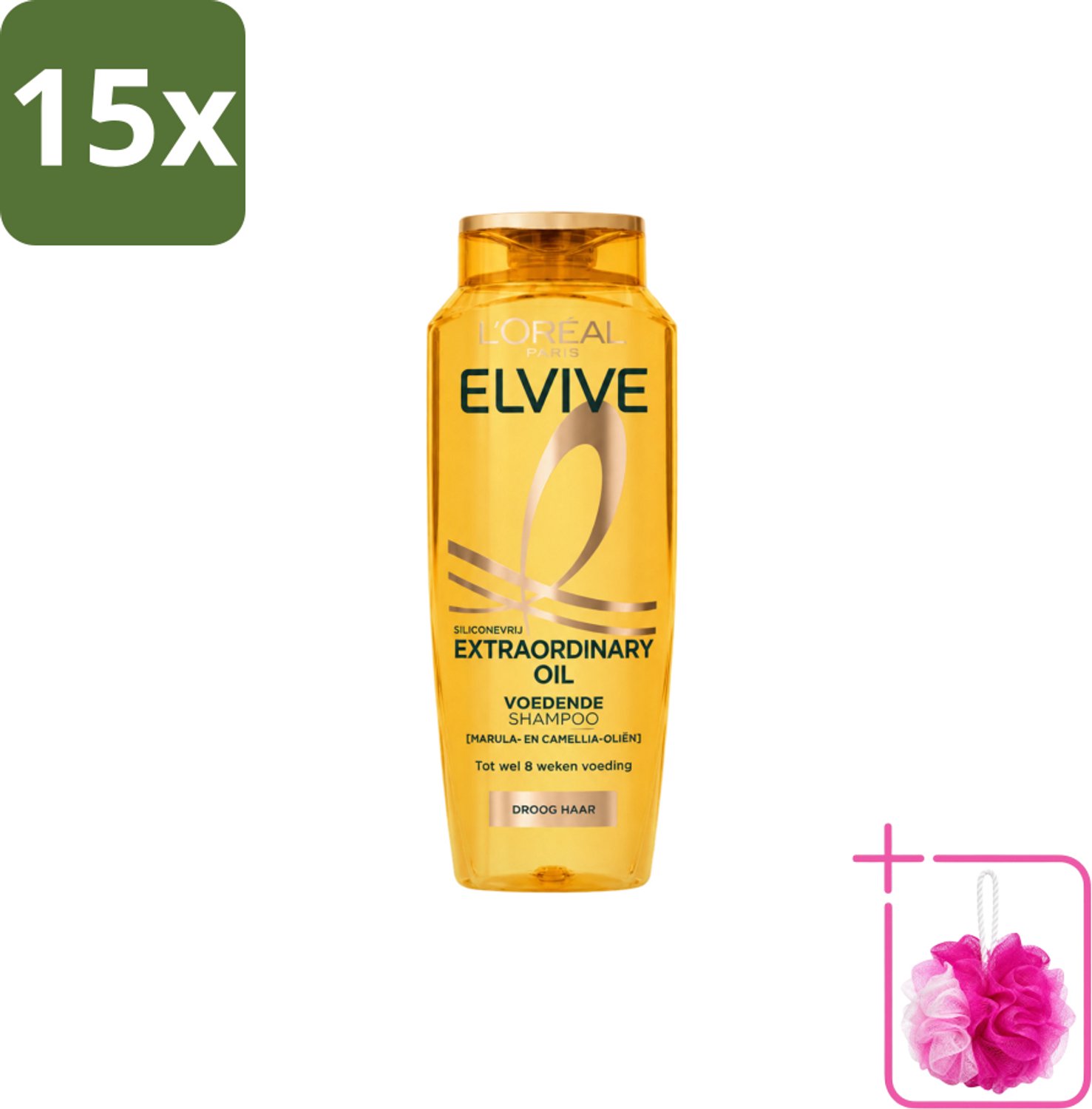 15 x L’Oréal Paris Elvive – Shampoo – Extraordinary Oil – Dun & Droog Haar – 250 ml - Bulkverpakking - Droog haar - Douchemop - Intensieve verzorging