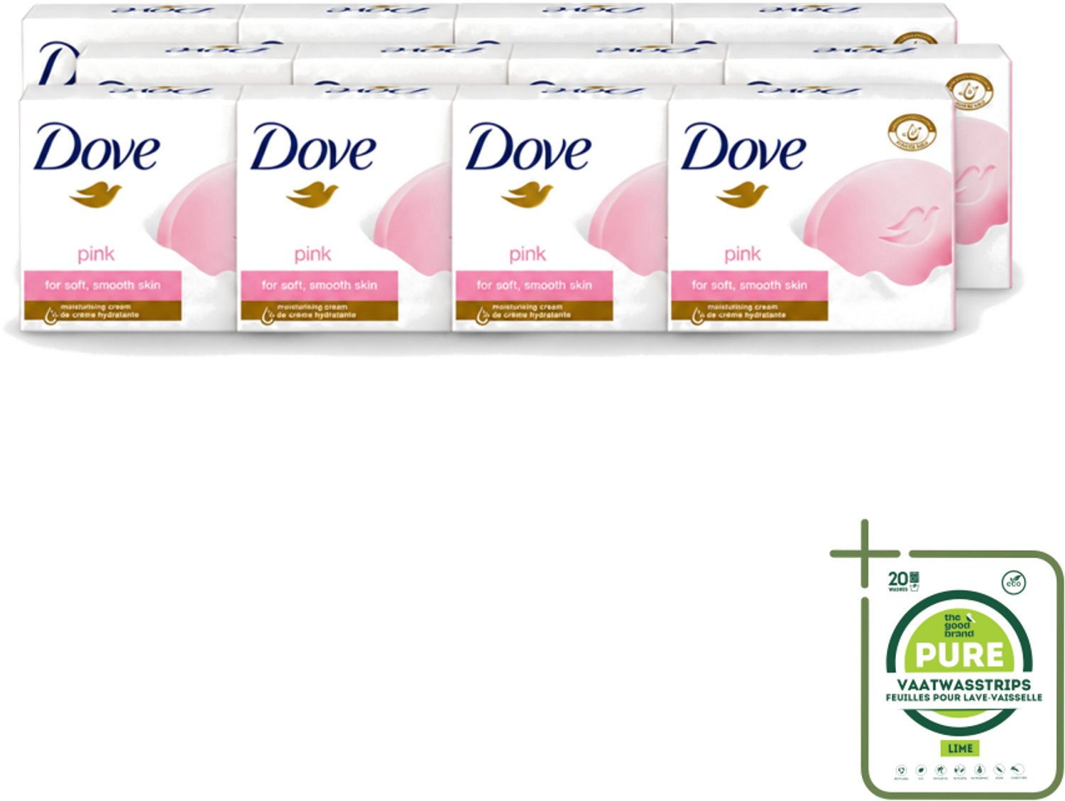 12 x Dove - Zeep - Pink - Hydraterend - 90 g - Grootverpakking - Vaatwasstrips - Dove Pink Beauty Cream Bar - Hydraterende Zeep - Droge Huid Verzorgen - Zachte Huid - Vochtige Huid