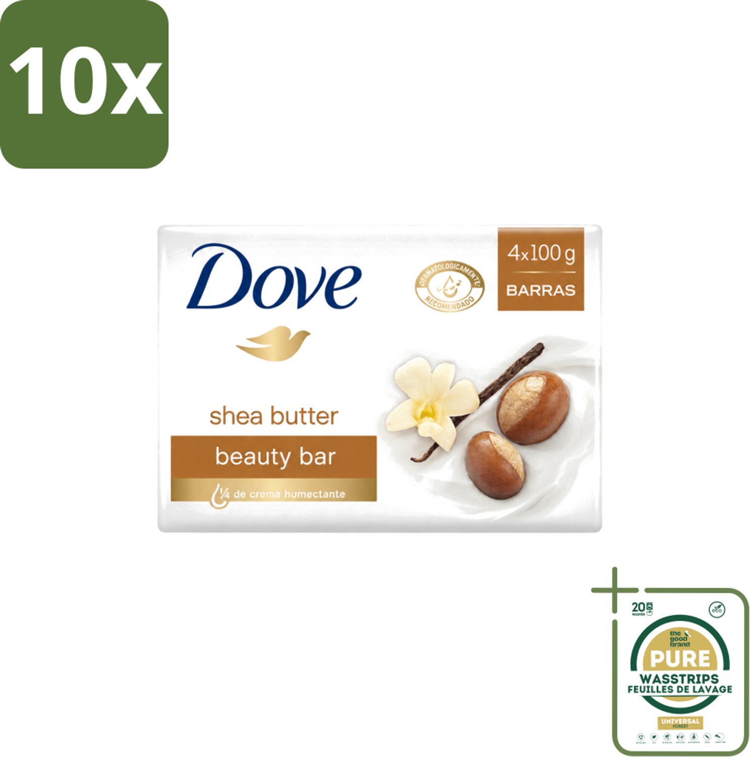 10 x Dove – Zeep – Sheabutter – 4 x 100 g - Wasstrips - Zeep Sheabutter - Huid Verzorging - Droge Huid - Milde Reiniging - Hydraterende Crème