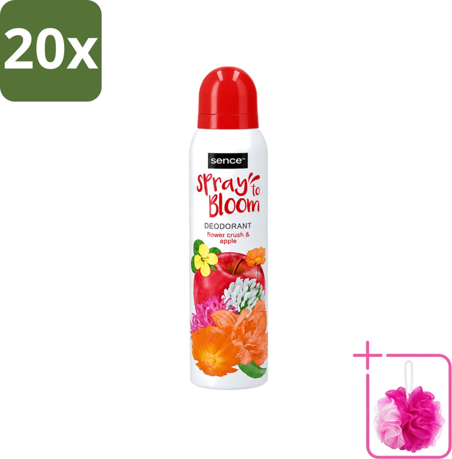 20 x Sence - Spray to Bloom - Flower Crush & Apple - Deodorant - Spray - 150 ml - Bulkverpakking - Deodorant spray - Douchemop - Frisheid