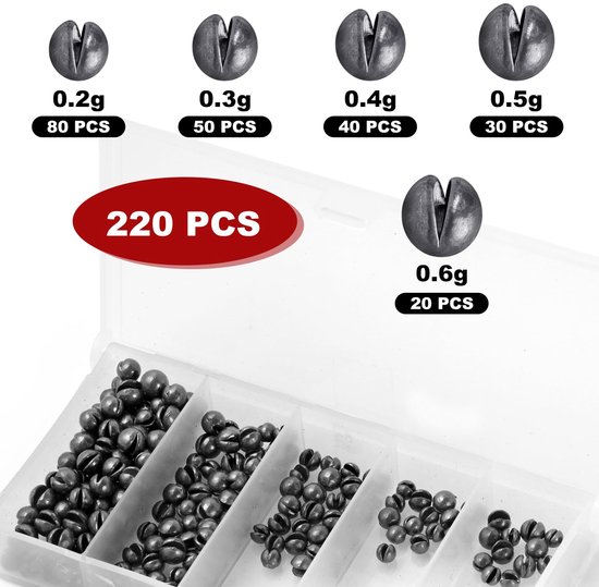 Vislood 220 Stuks - Verwijderbaar Lood - Gewicht 0,2g/0,3g/0,4g/0,5g/0,6g - Stabiliseren Vislijn - Aas - Geschoten Vislood - Splitshot — afbeelding 5